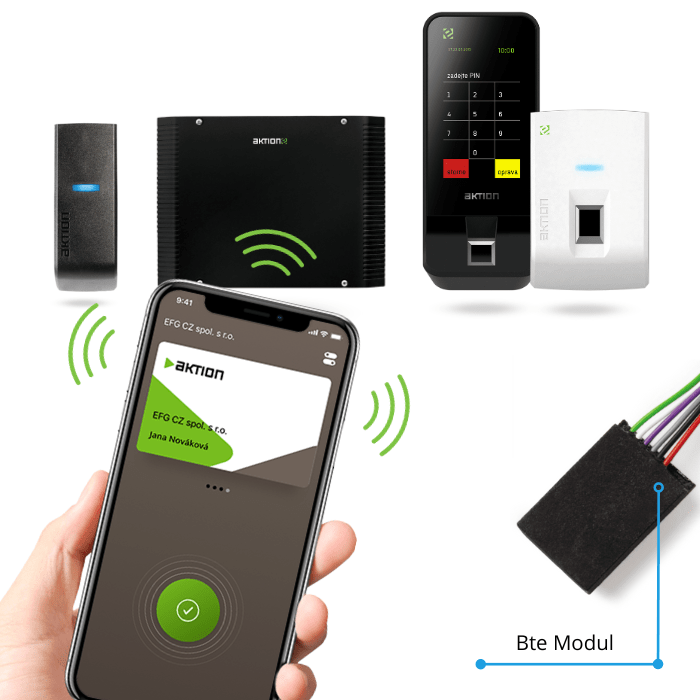 Pro fungování eCard karty v mobilu je potřeba připojit k vašim snímačům Bte modul Aktion