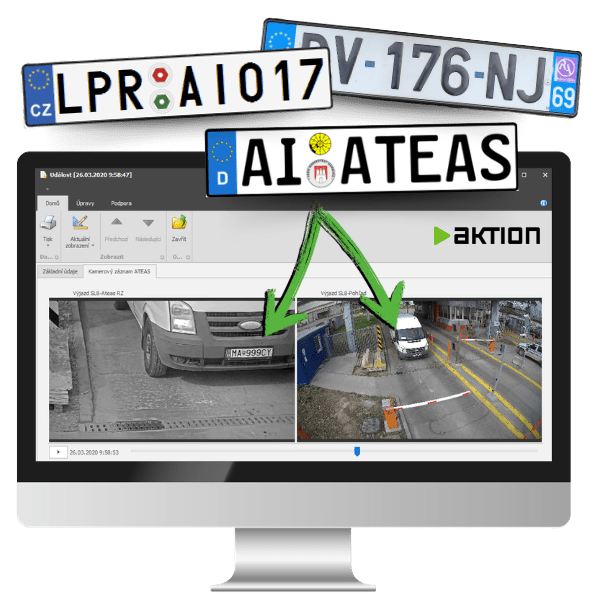 Rozpoznání SPZ (ANPR) 2 Aktion díky systému ANPR od Ateasu rozpozná SPZ vozidel