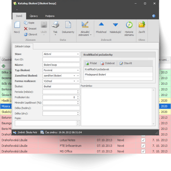 Přístupový systém 4 Evidence školení v přístupovém systému Aktion